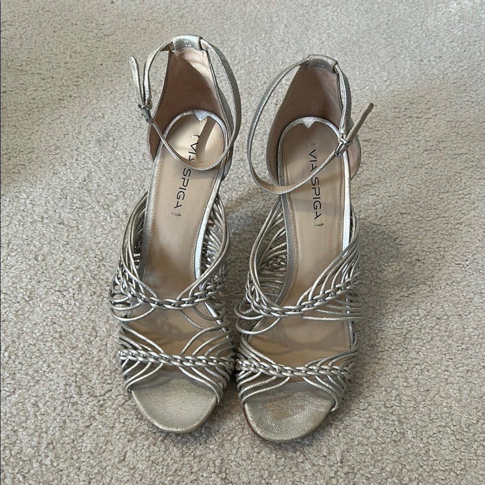 Via Spiga Metallic Strappy Heels